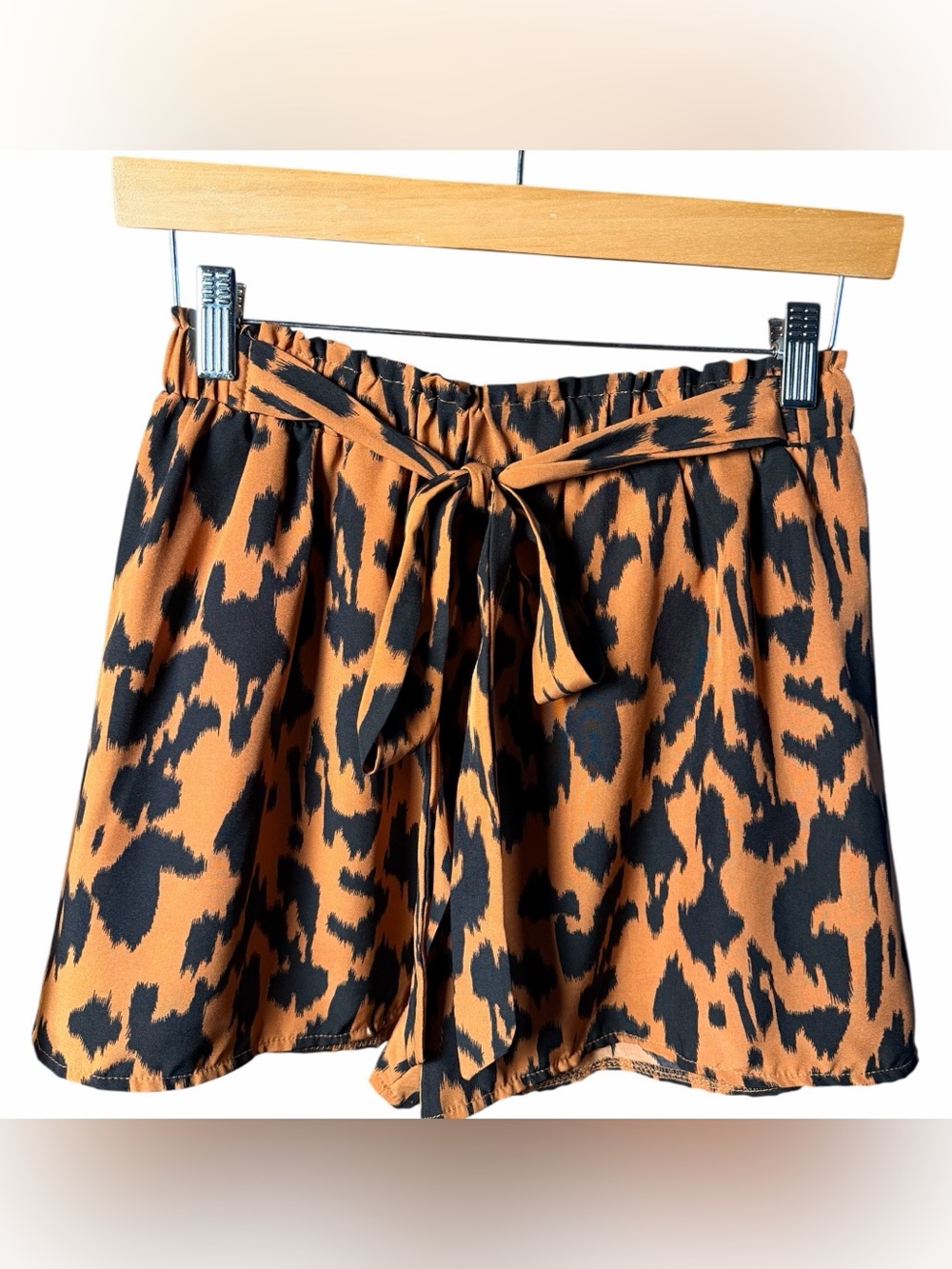 SHEIN Black & Tan Leopard Print High Waist Tie-Front Shorts Size XS